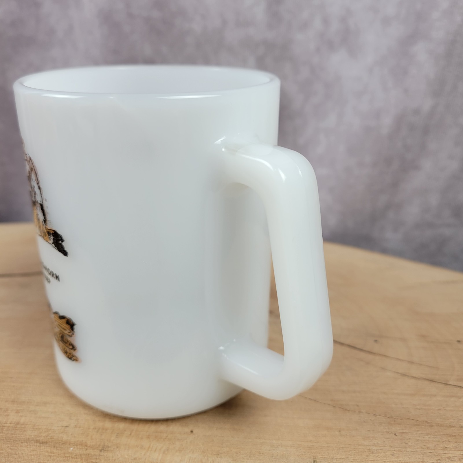 Vintage Yellowstone National Park Mug Federal Milk Glass Cup White Gold Black