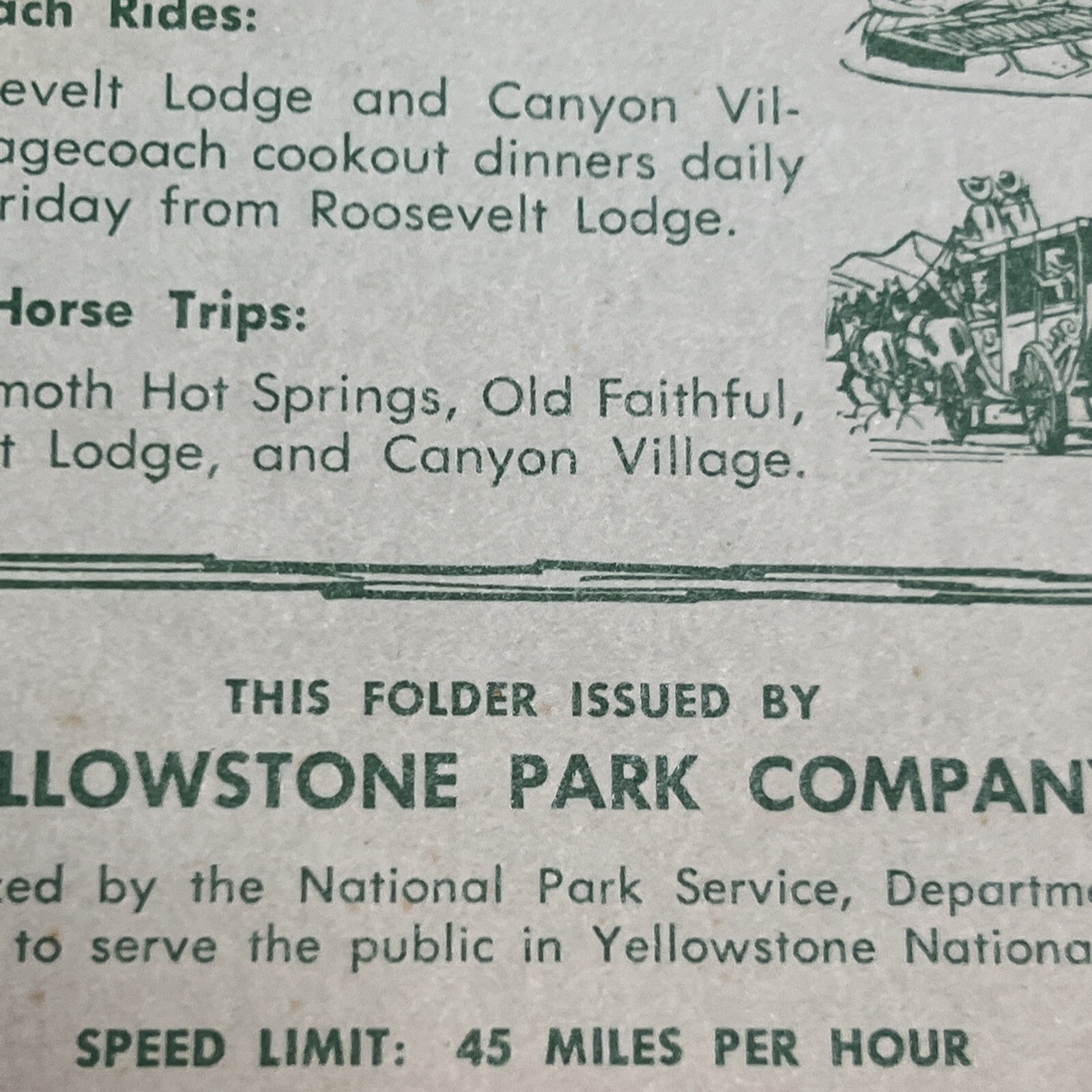 RARE Vintage 1961 Brochure YELLOWSTONE NATIONAL PARK W Fold Out Map & Rates Ect