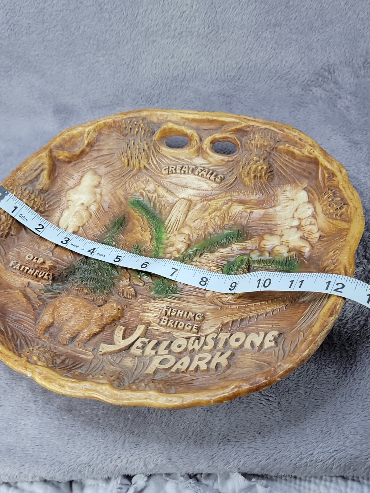 Vintage YELLOWSTONE National Park 3D Faux Wood Wall Hanging Souvenir Bowl TACO