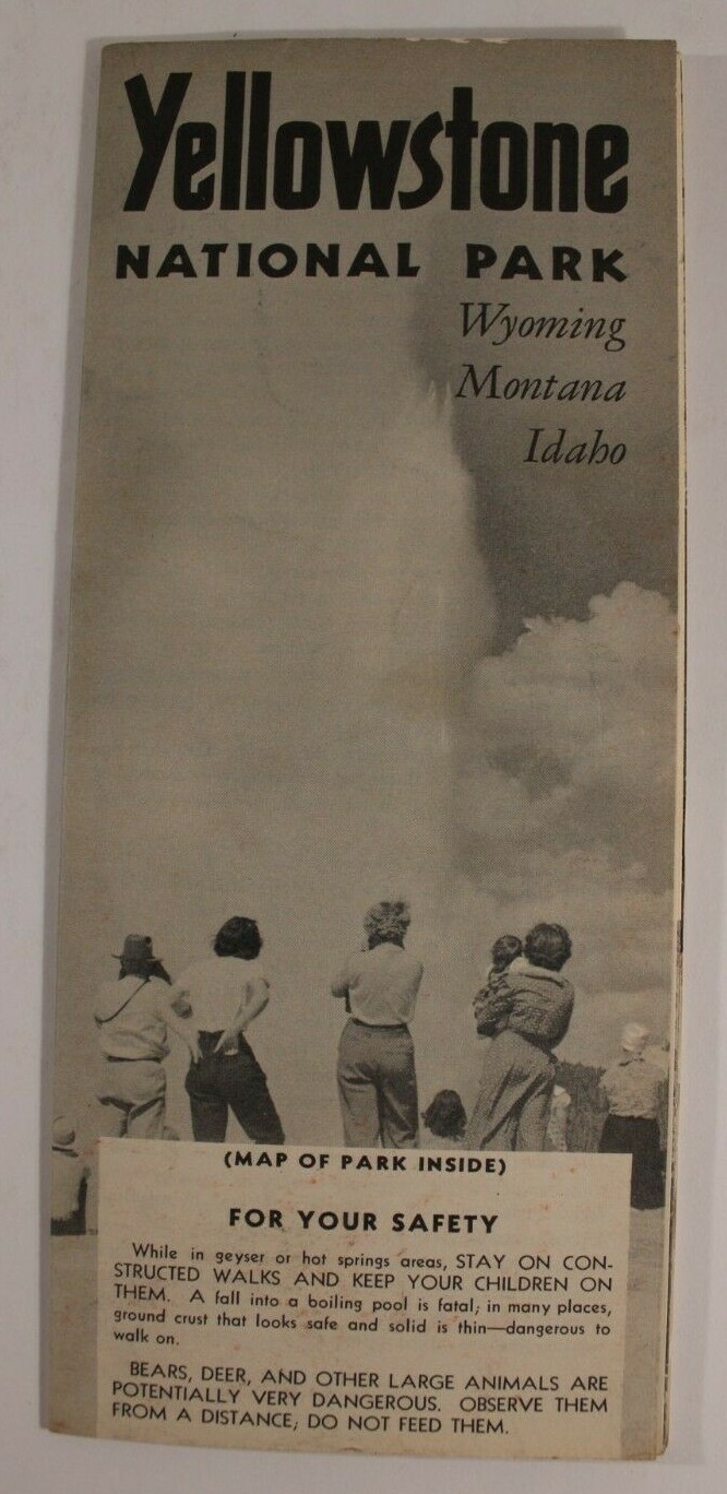 1955 Yellowstone National Park Inside Map Wyoming Montana Idaho Tourist Guide