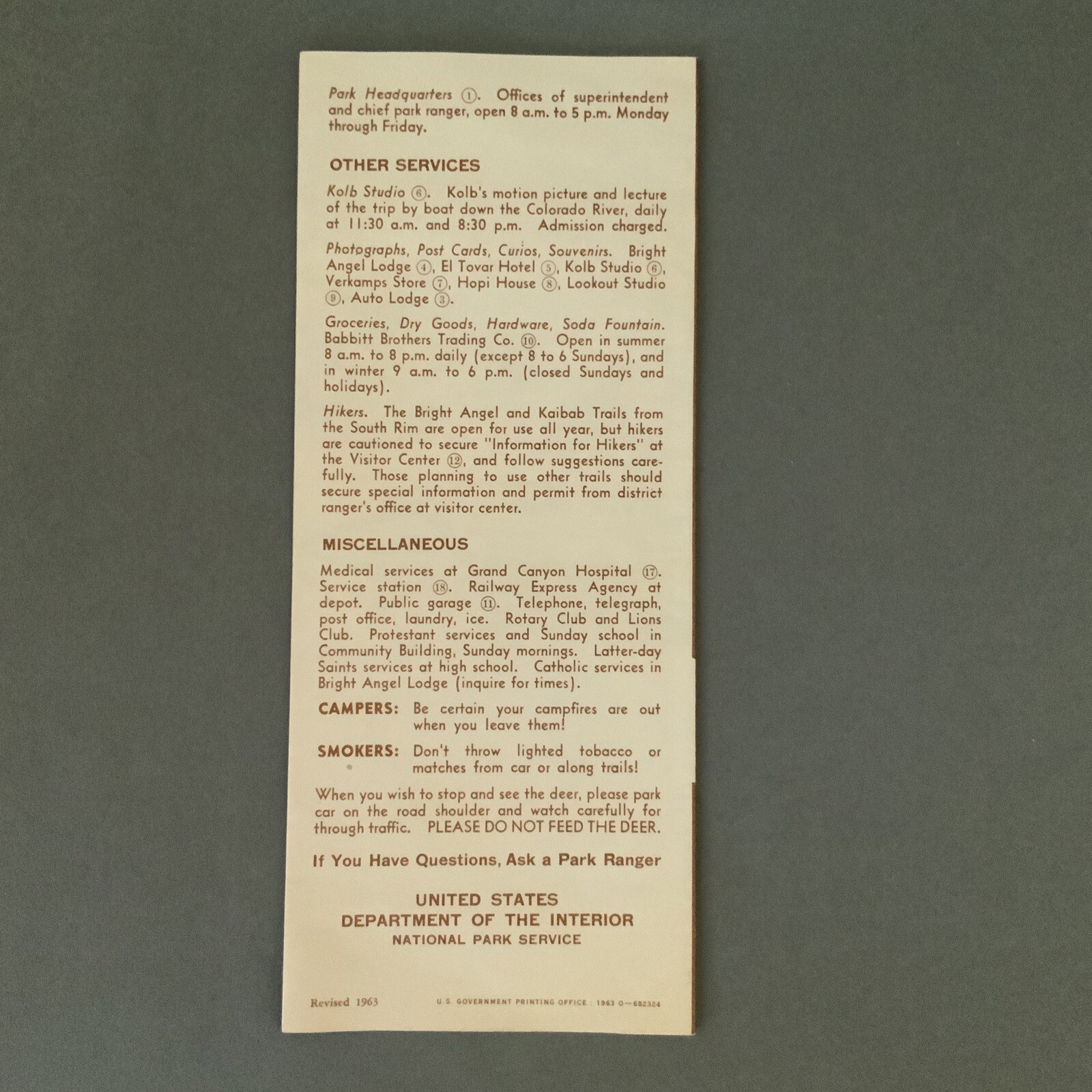Visitors’ Guide To South Rim Grand Canyon National Park Arizona Dated 1963