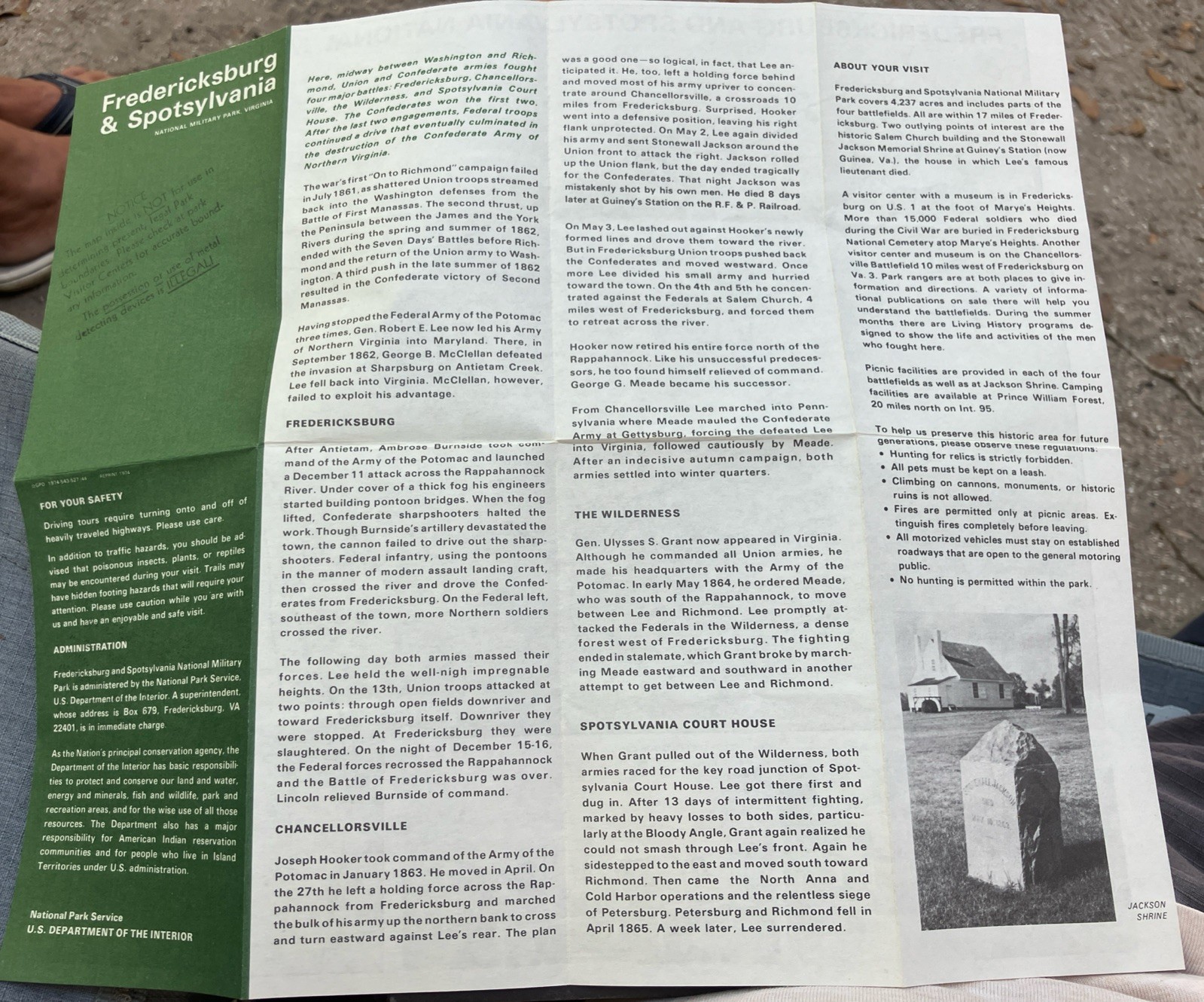 NPS Brochure Fredericksburg /Spotsylvania National Park Guide 1974 Brochure