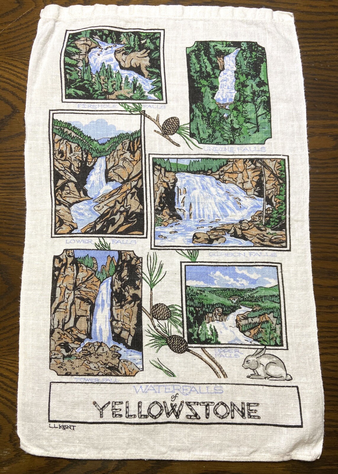 Yellowstone National Park Waterfalls Souvenir Linen Kitchen Towel 25.5” X 15.5”