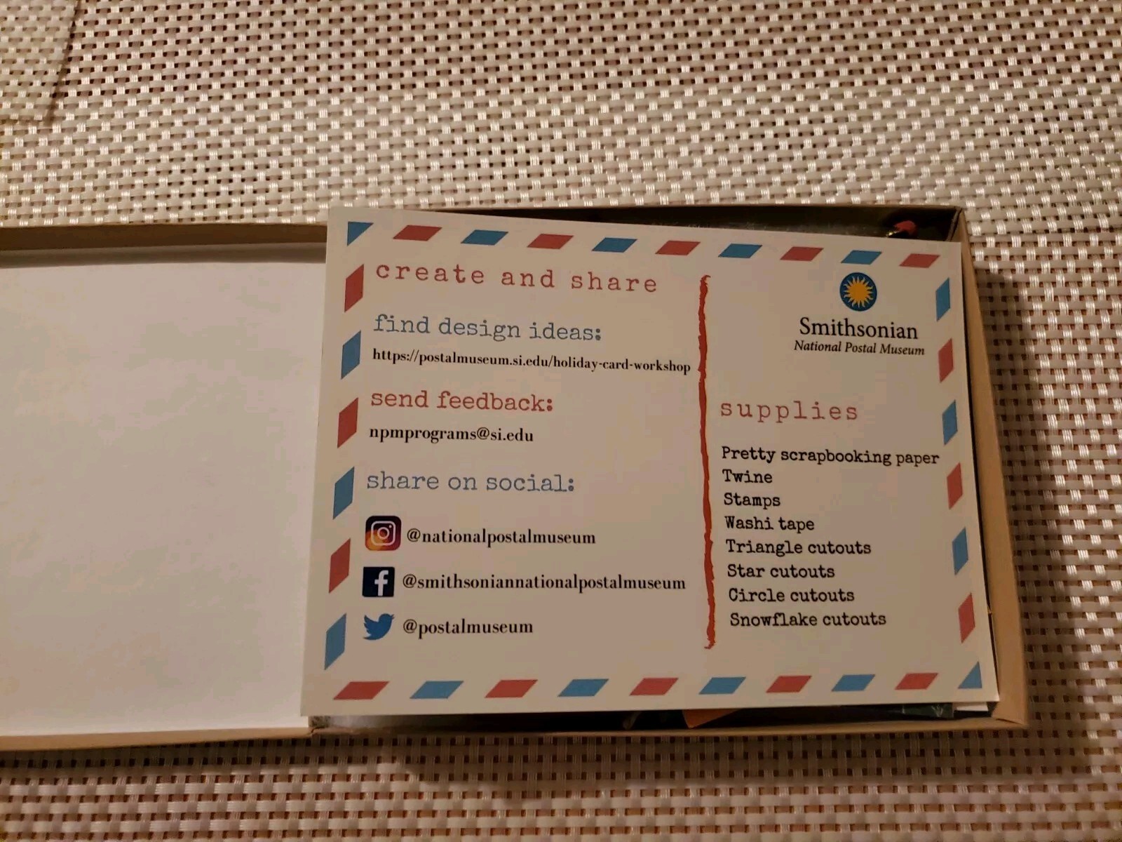 Smithsonian National Postal Museum SCRAPBOOKING KIT Stamps Twine Cutouts Pencil