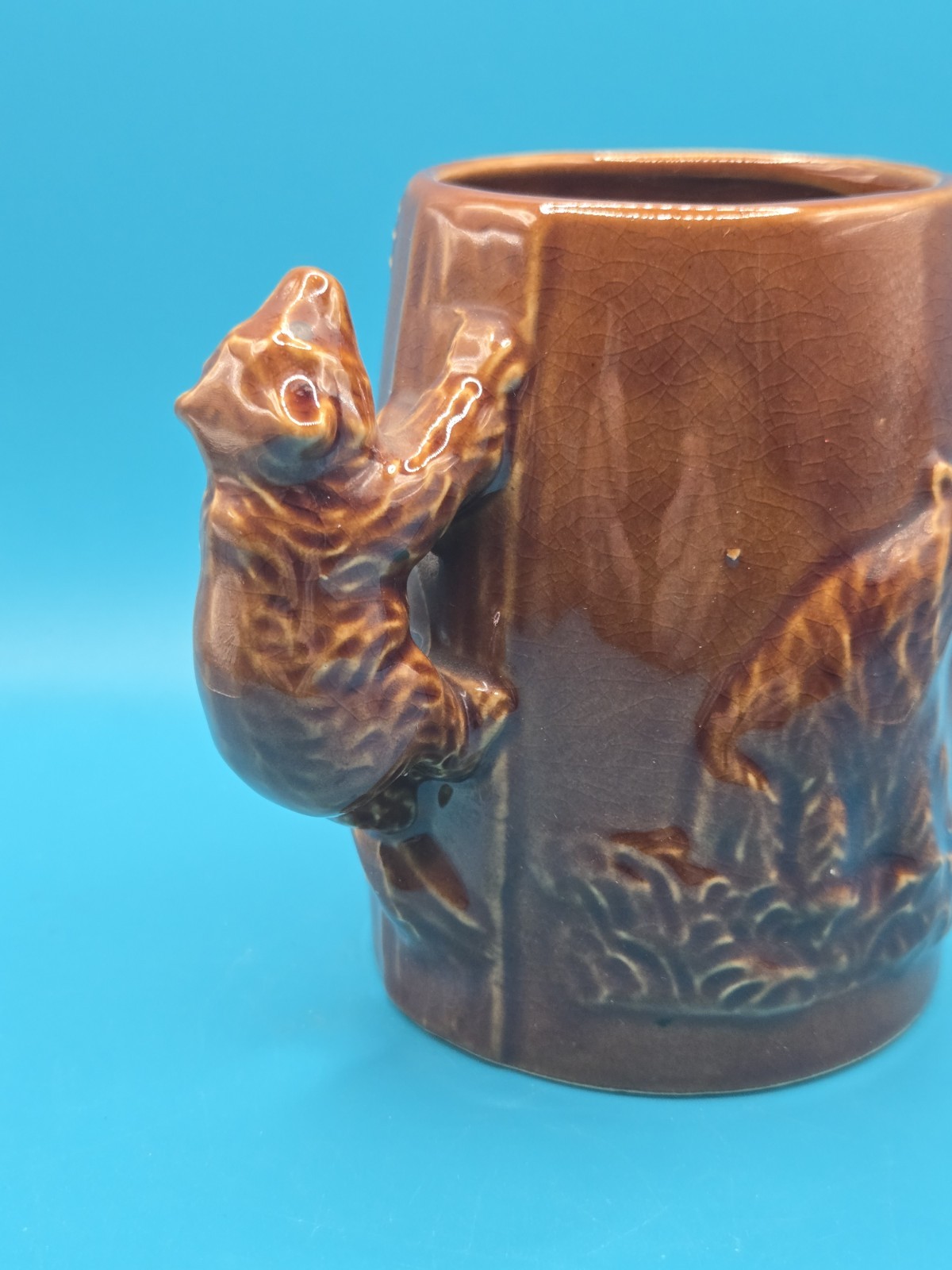 Vtg Souvenir Yellowstone Park Old Faithful Brown Bear Coffee Mug Bear Handle