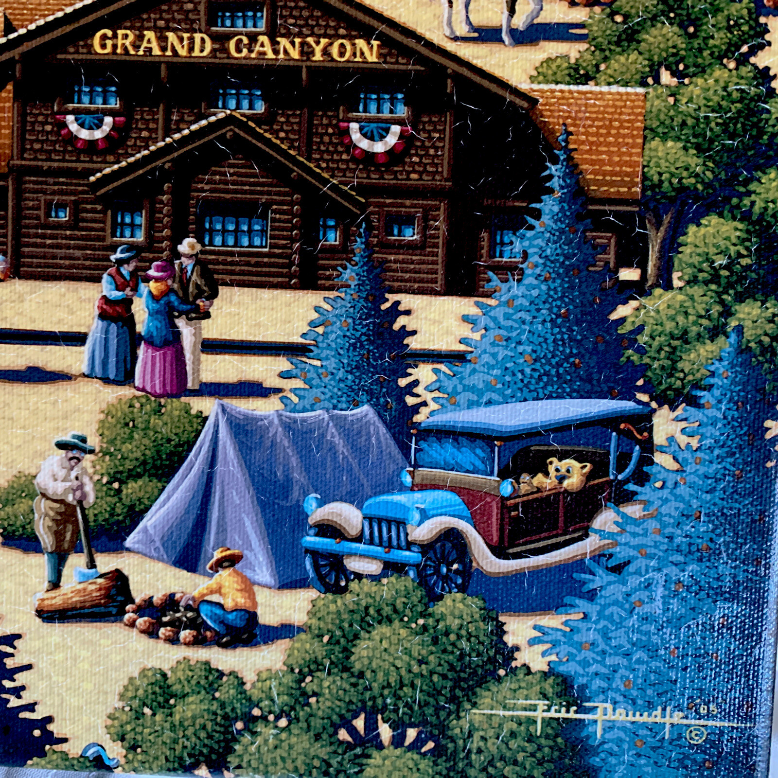 Eric Dowdle ‘Grand Canyon’ 16×20 Folk Art USA Souvenir Southwest Vintage Train