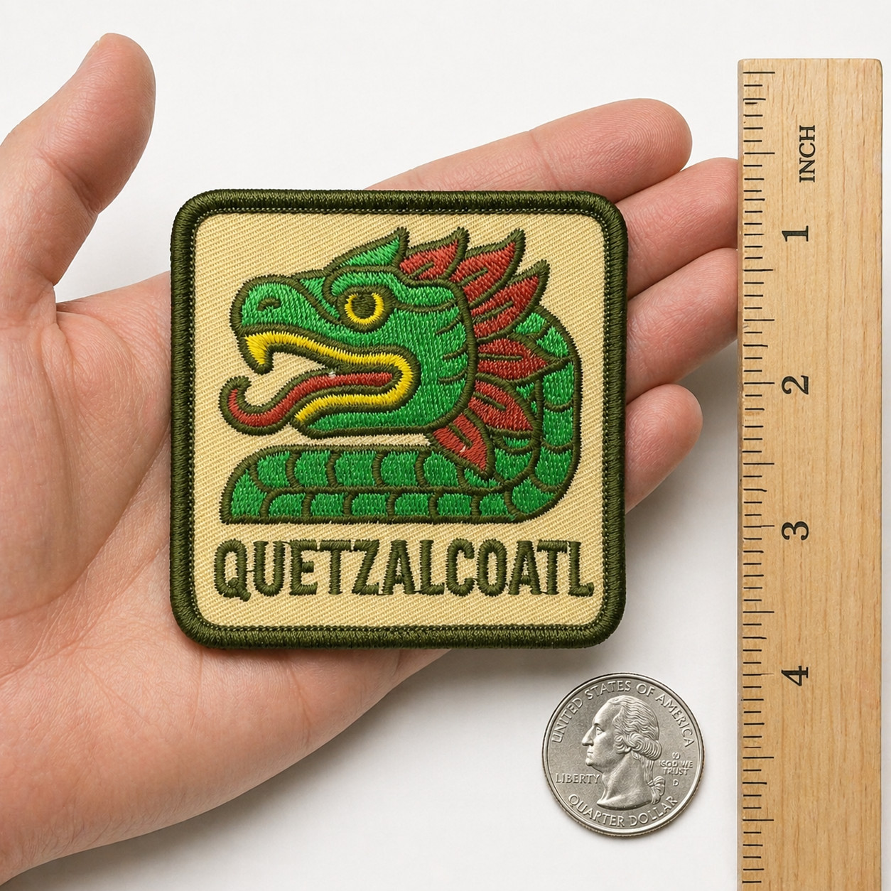 Quetzalcoatl Aztec Patch 3 Inch Iron On Embroidered Feathered Serpent Mexico