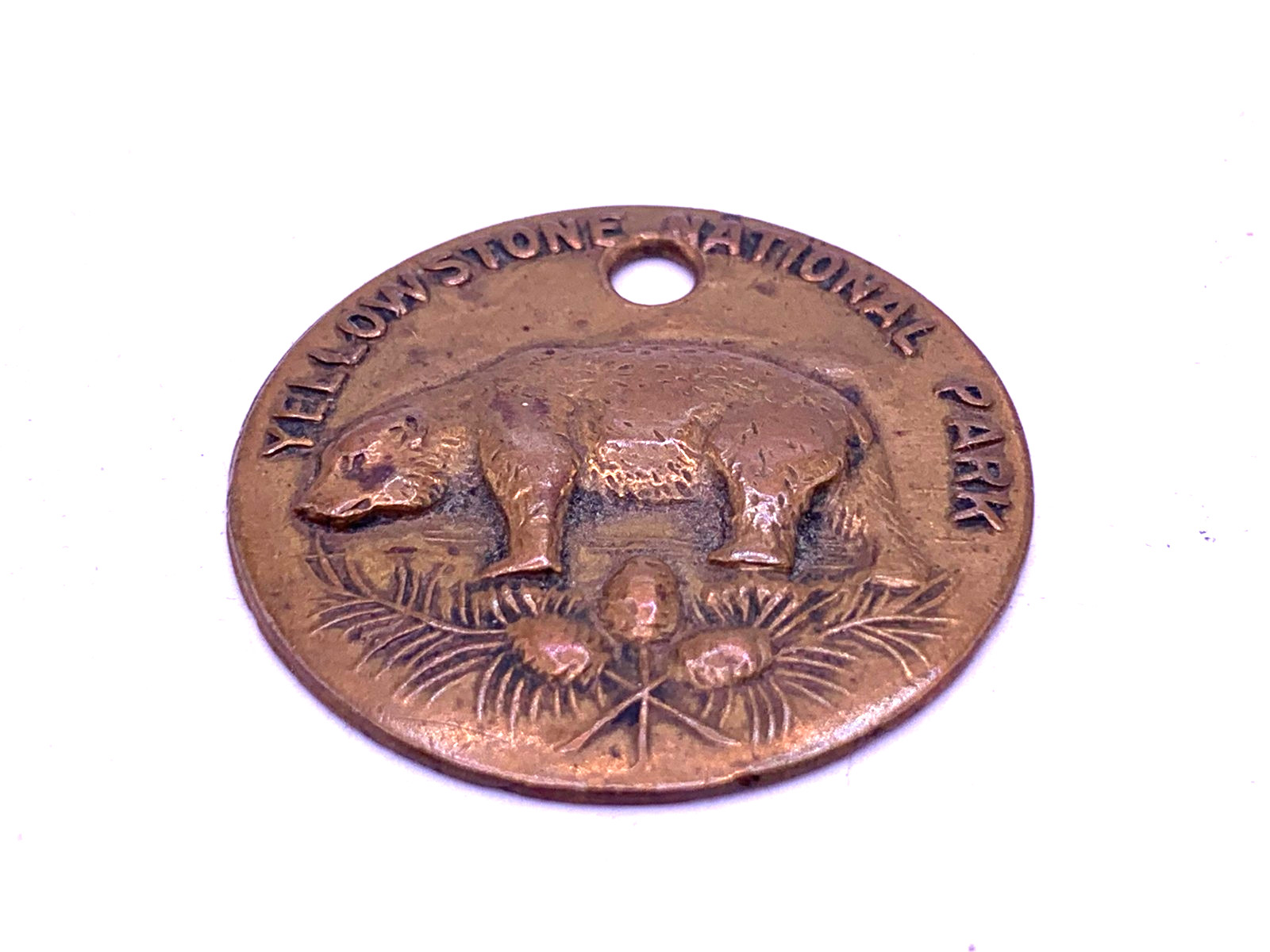Vintage YELLOWSTONE NATIONAL PARK early watch fob / pendant repousse Bear