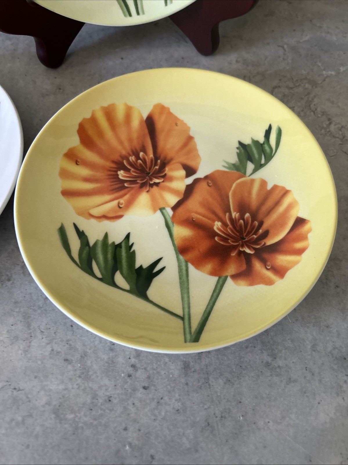 Set of 4 Yosemite Floral 6″ Dessert Plates Parks-Resorts Poppies-Lupin-Dogwood