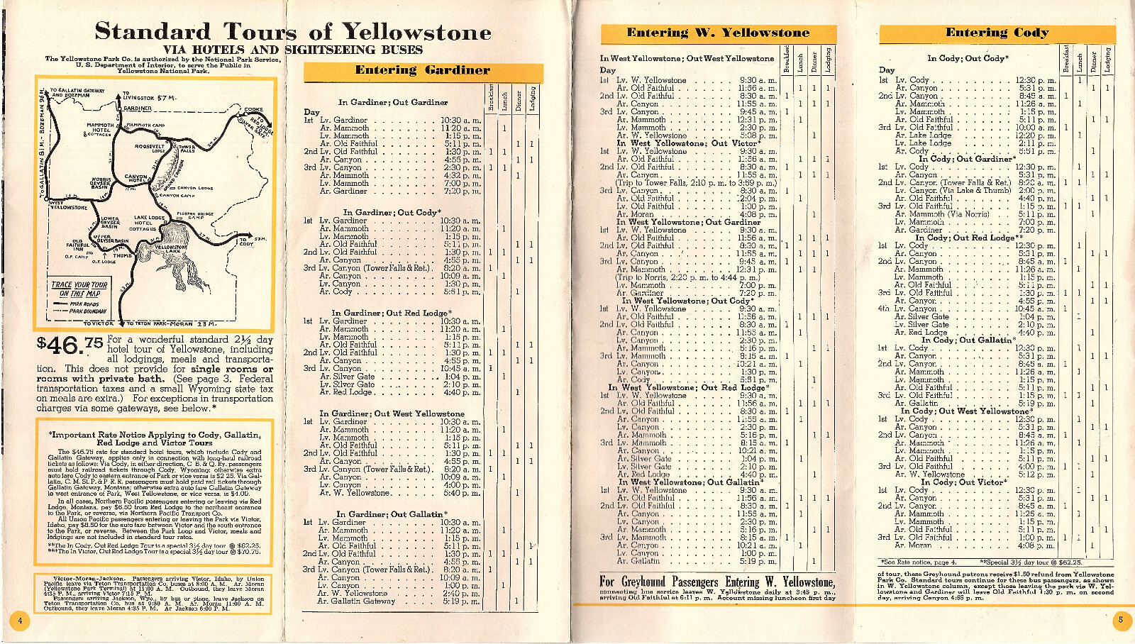 Yellowstone National Park 1952 Foldout Brochure Lodging Tours Photos Small Map