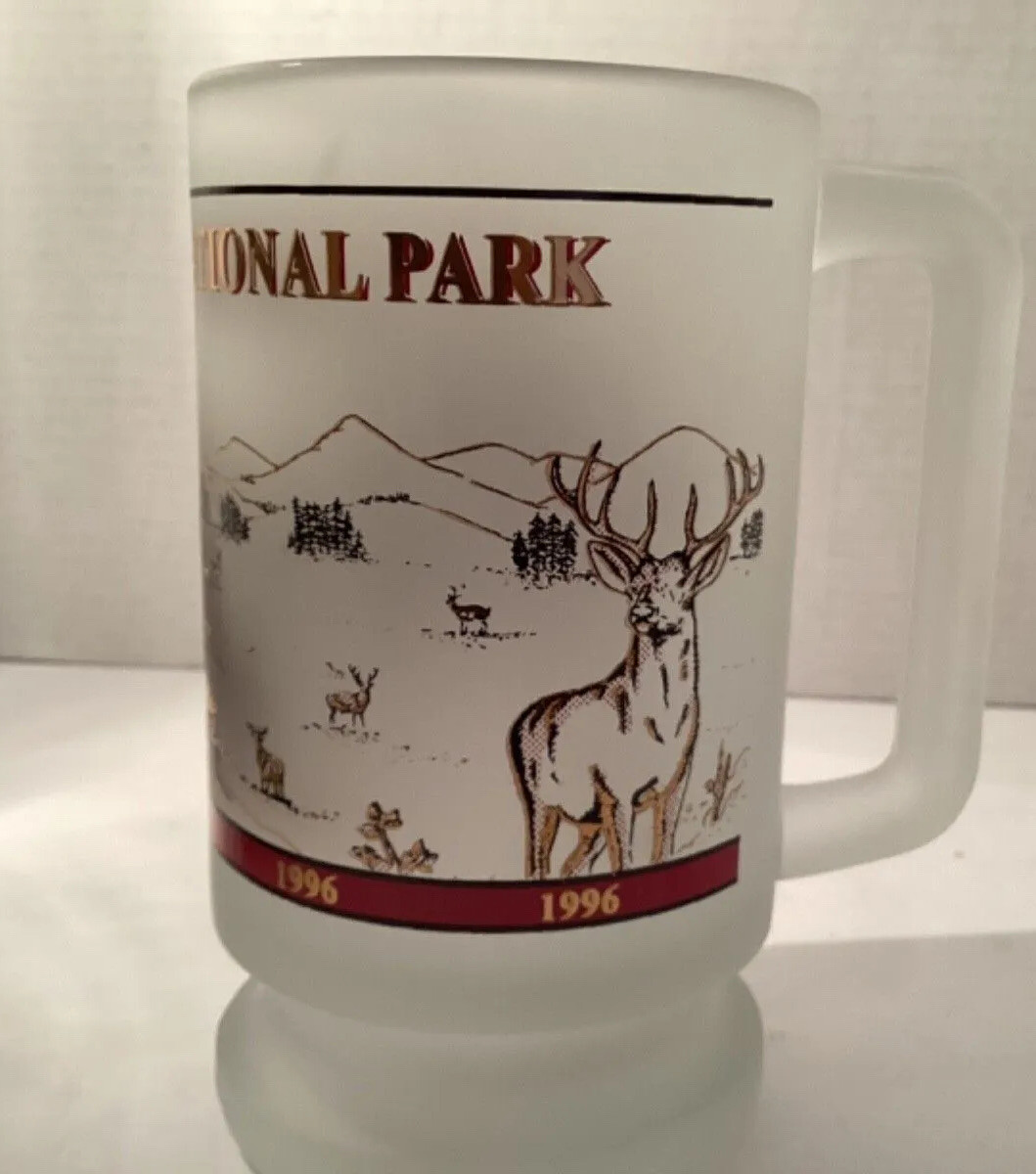 Vintage 1996 Yellowstone National Park Frosted Glass Mug