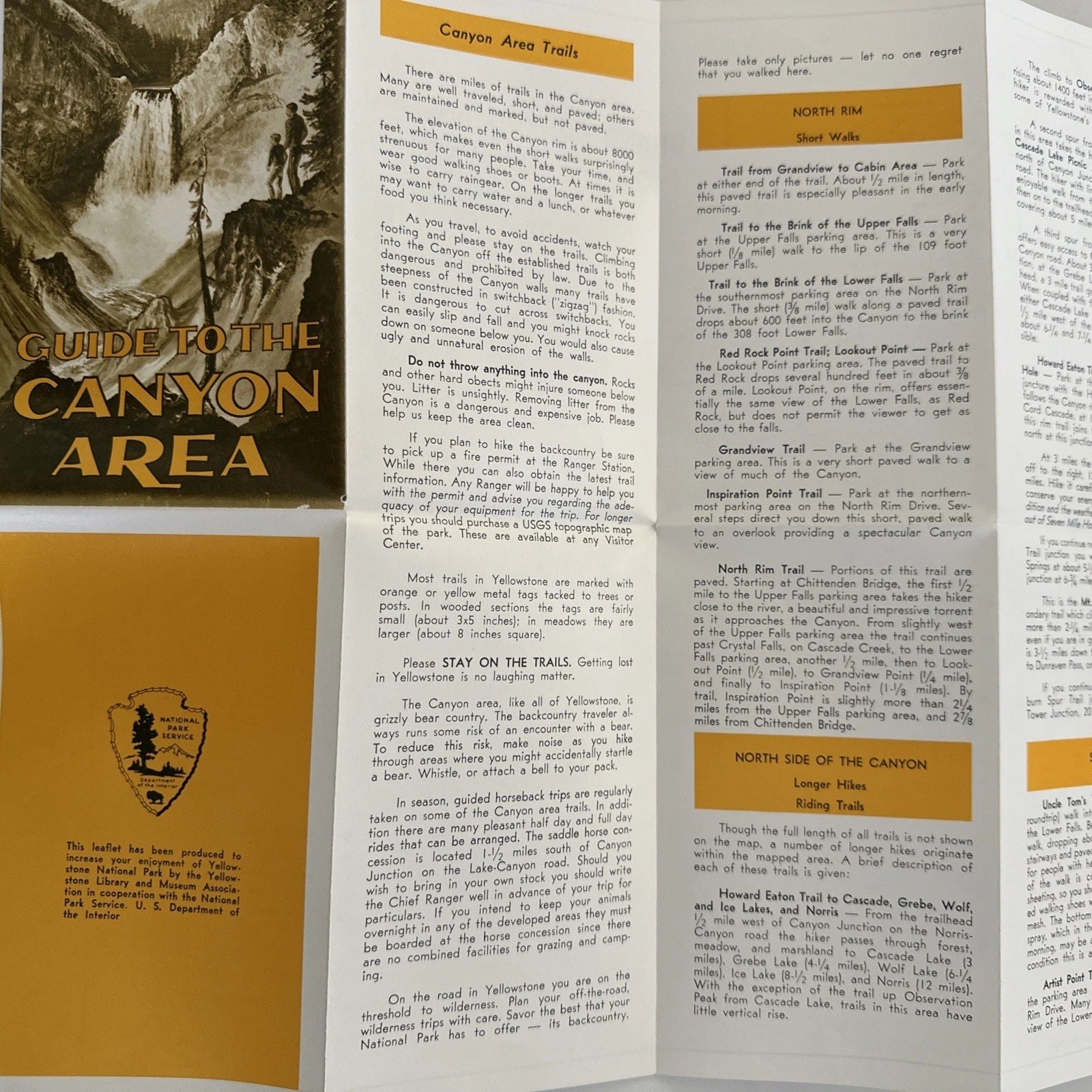 Guide To The Canyon Area Map Vintage 1967 National Park Service
