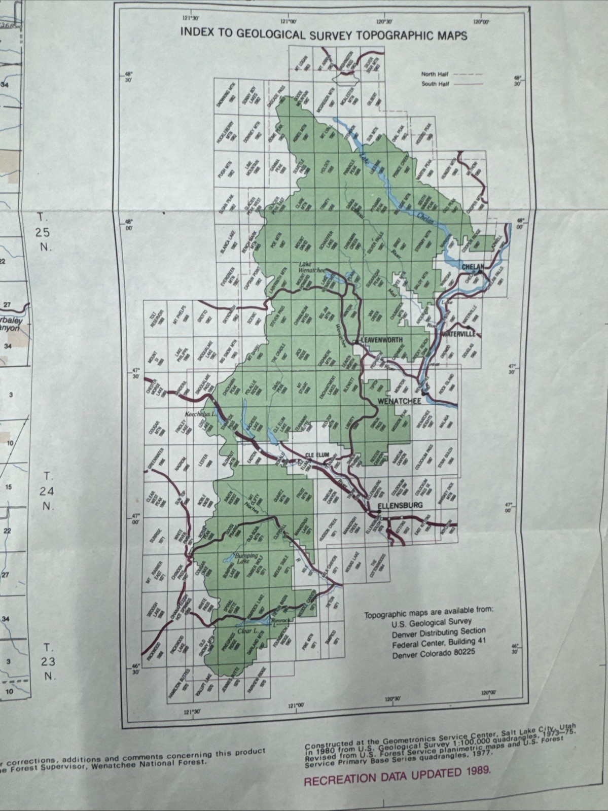 National Forest Map – Wenatchee Washington 1989 Recreation Guide