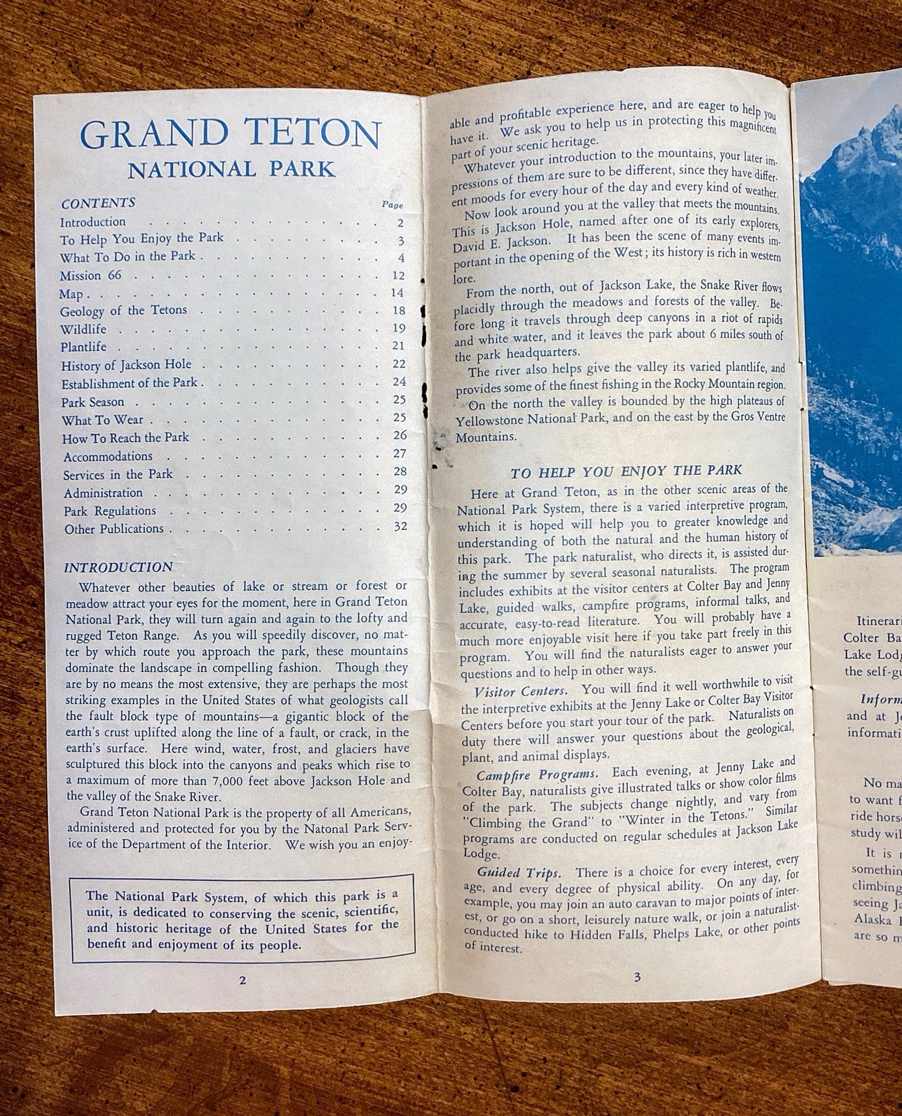 Grand Teton National Park Wyoming Brochure with Map 1958 US Dept of the Interior