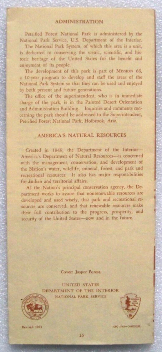 Vintage GPO 1963 Petrified Forest National Park Brochure