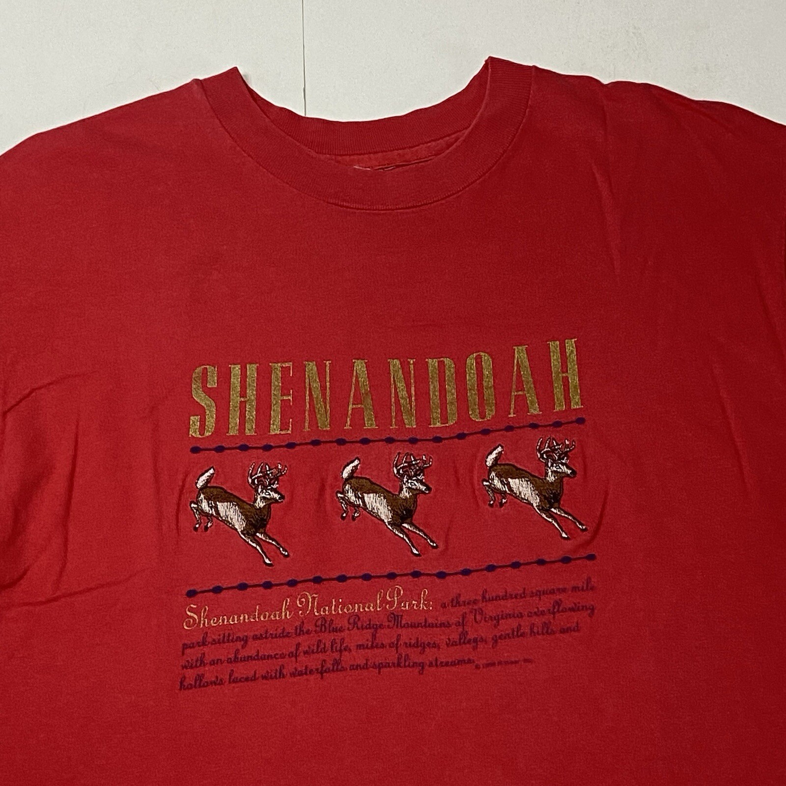 Vintage 90s T Shirt Shenandoah National Park Embroidered Deer Cut Off Grunge