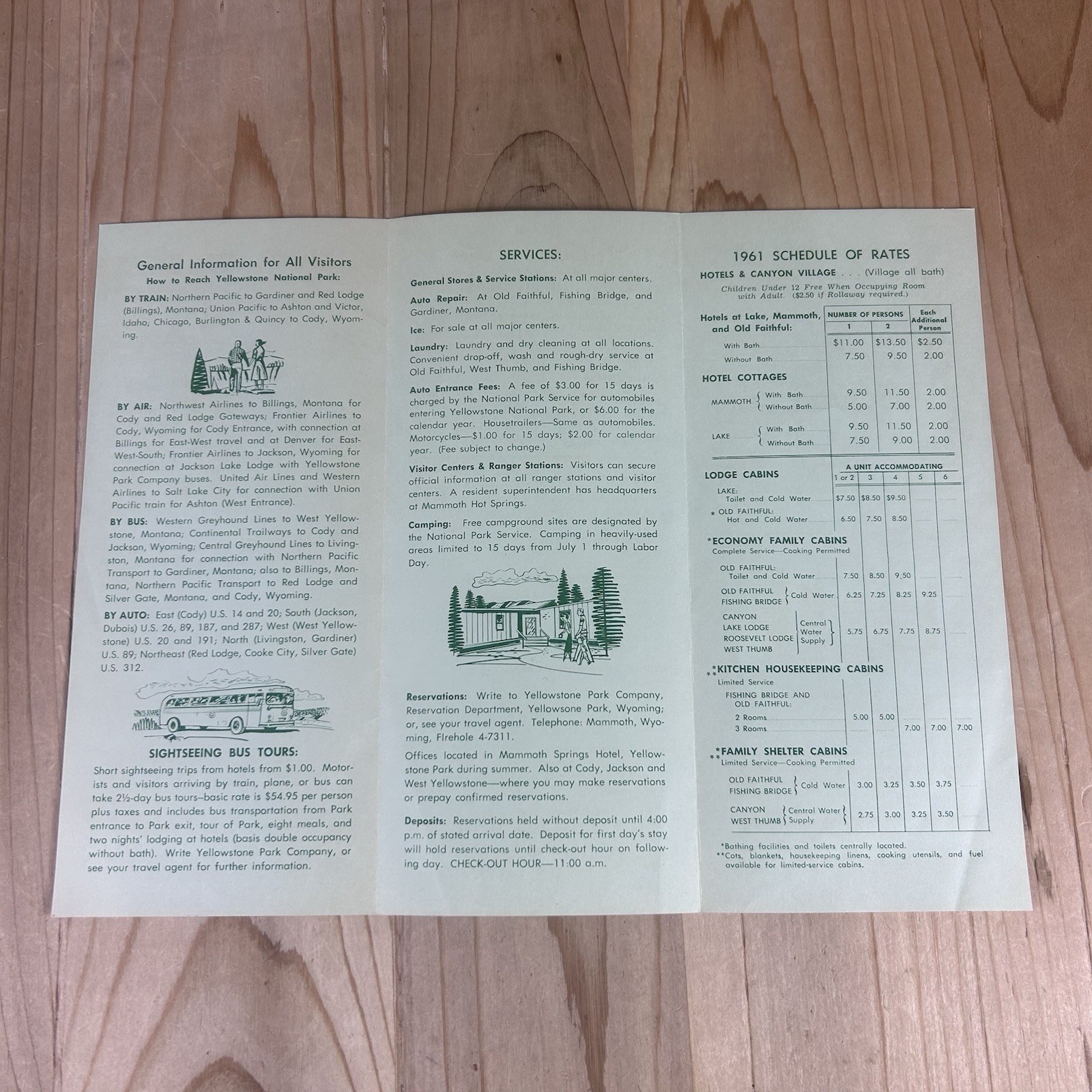 Yellowstone National Park Tourist Brochure 1961 Schedule Rates Map