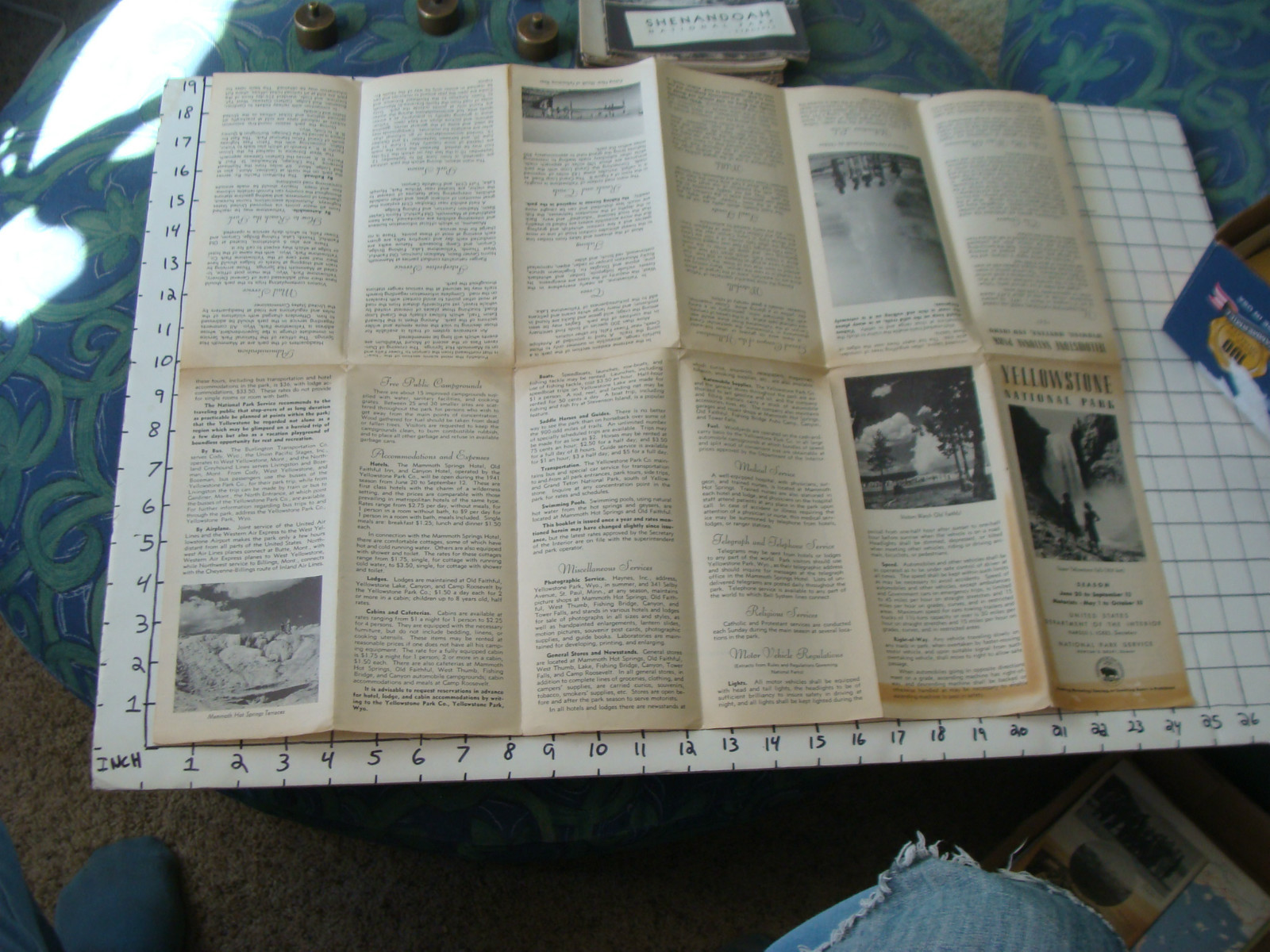 Original NATIONAL PARK: 1941 YELLOWSTONE NATIONAL PARK brochure Map small tear