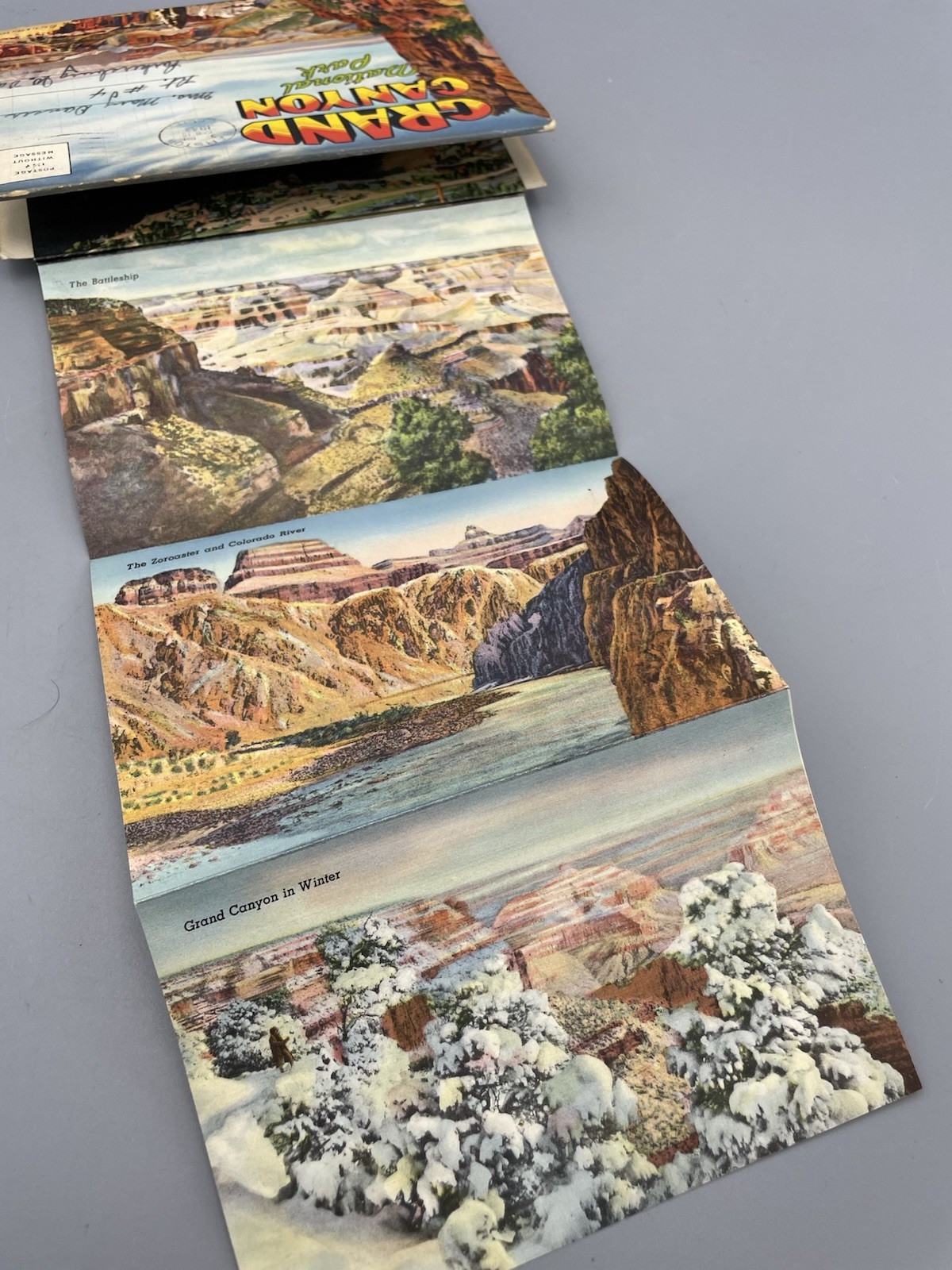 Grand Canyon National Park C. T. Colortone Linen Postcard Booklet, Circa 1939