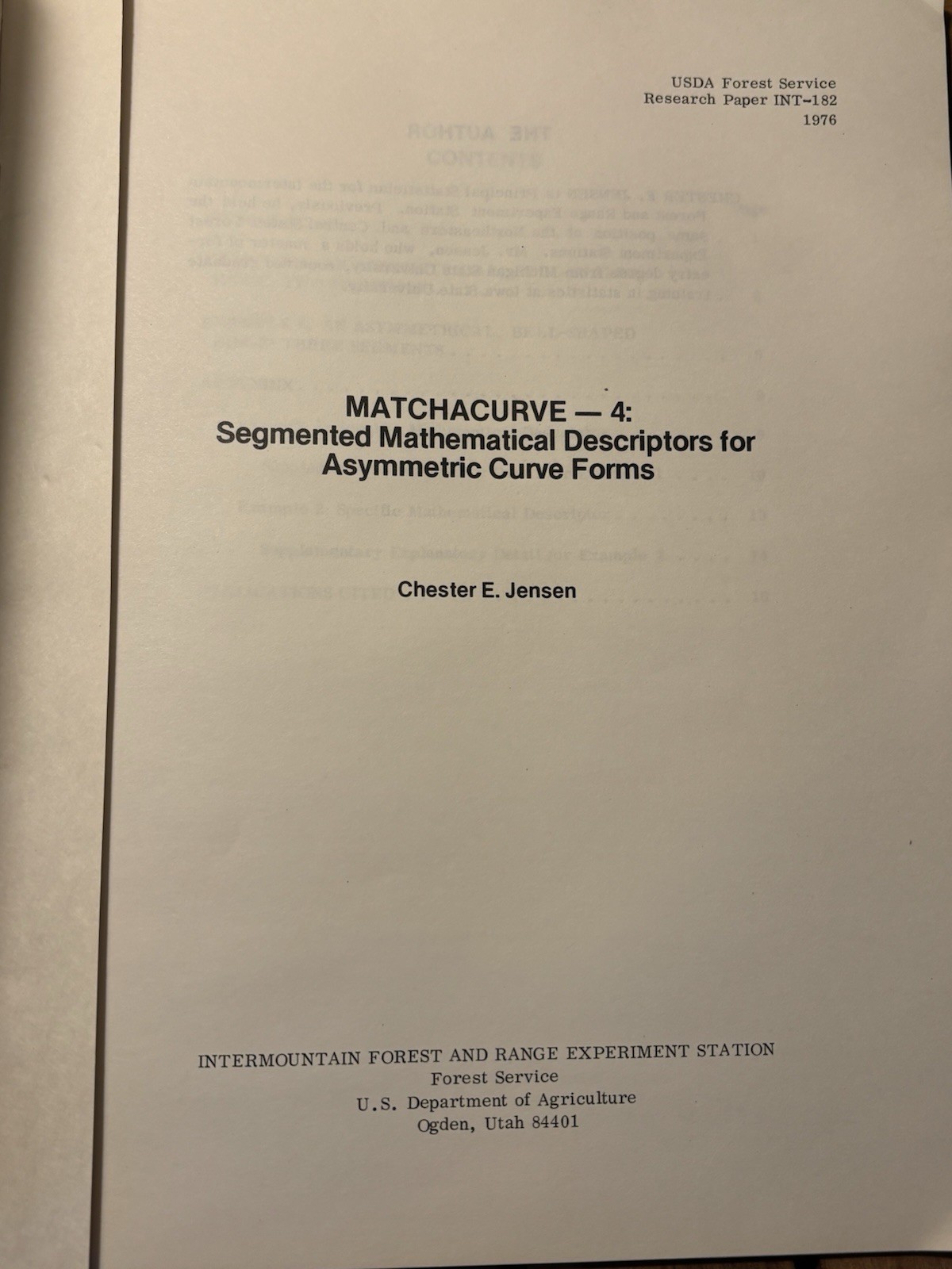 Intermountian Forest And Experiment Station Utah 1976 Research Paper Math