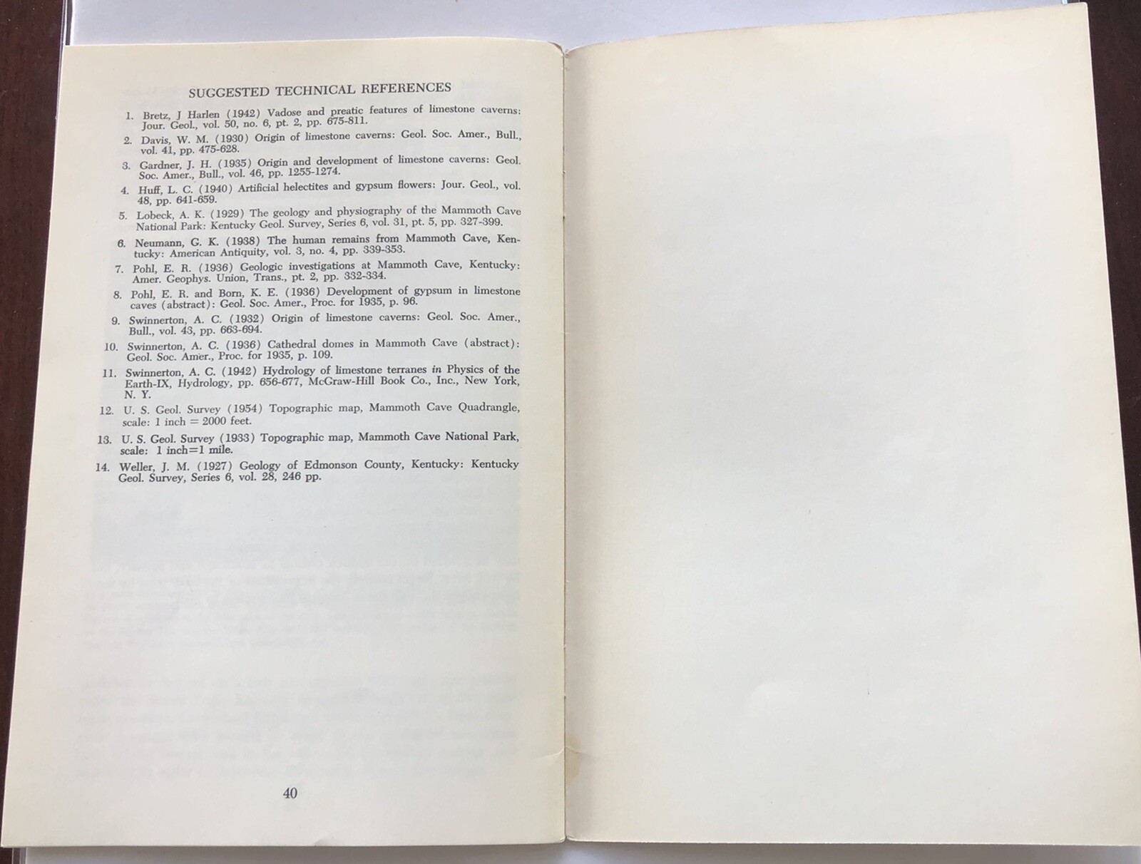 Geology of Mammoth Cave National Park Area Kentucky Geo Survey Booklet 1962