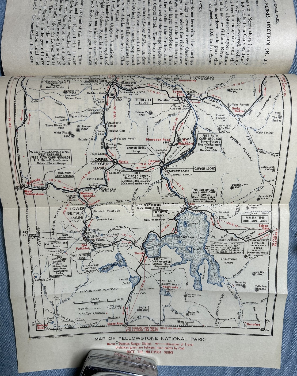 1928 Yellowstone National Park Guide Fold-out Map Tourists Descriptions & Rules