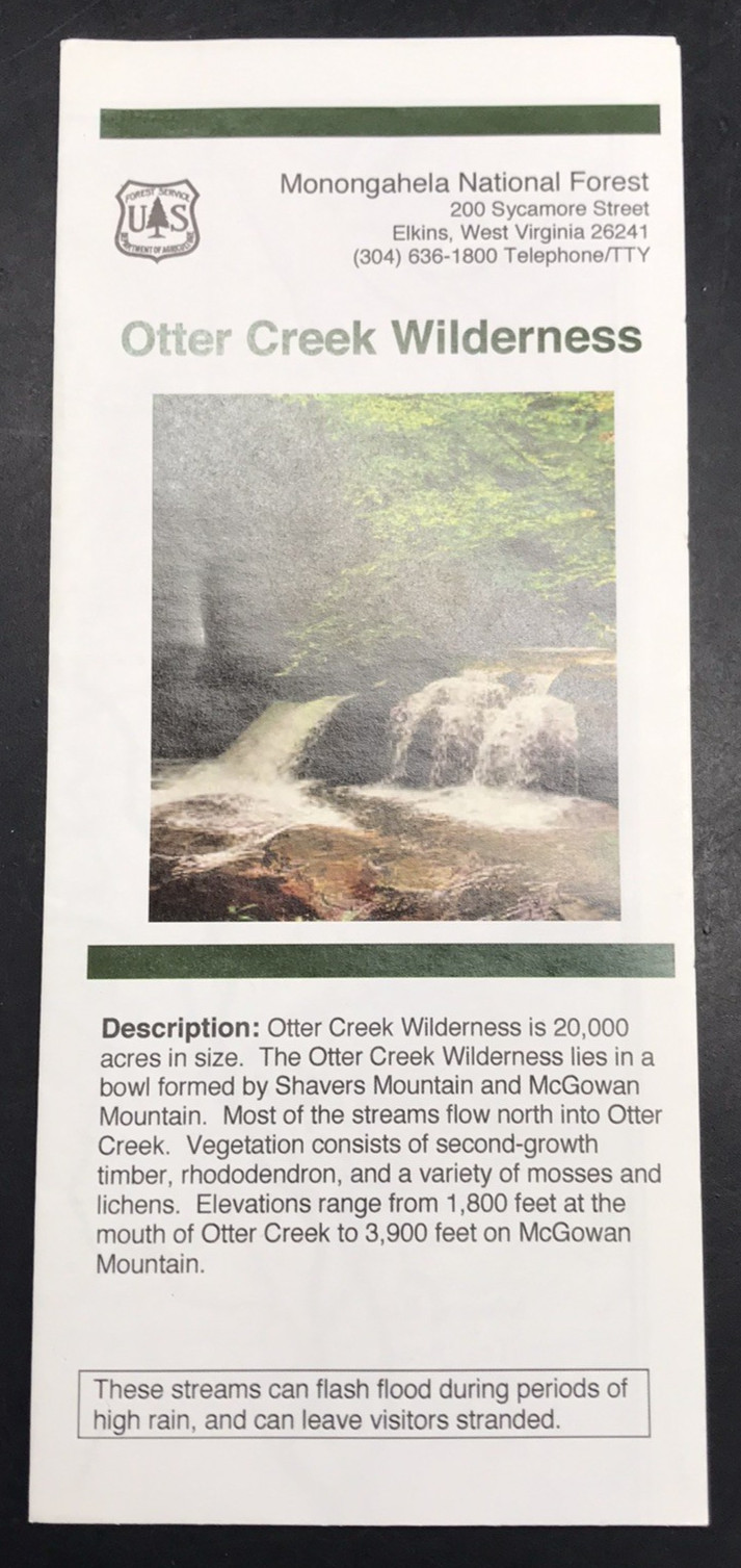 2006 MONONGAHELA National Forest Otter Creek Wilderness Map & Brochure