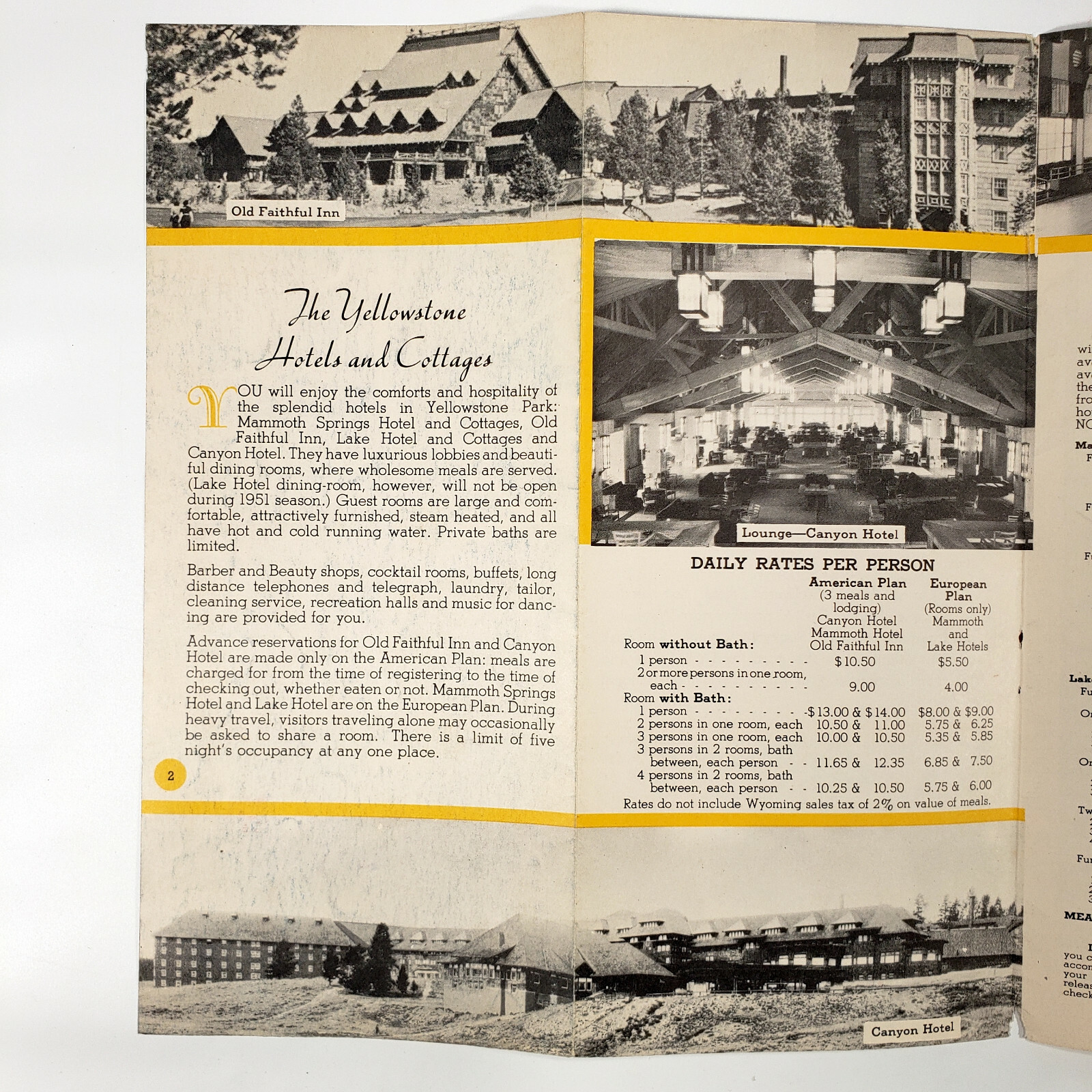 1951 Yellowstone National Park Brochure Lodging Hotels Cottages Lodges Cabins