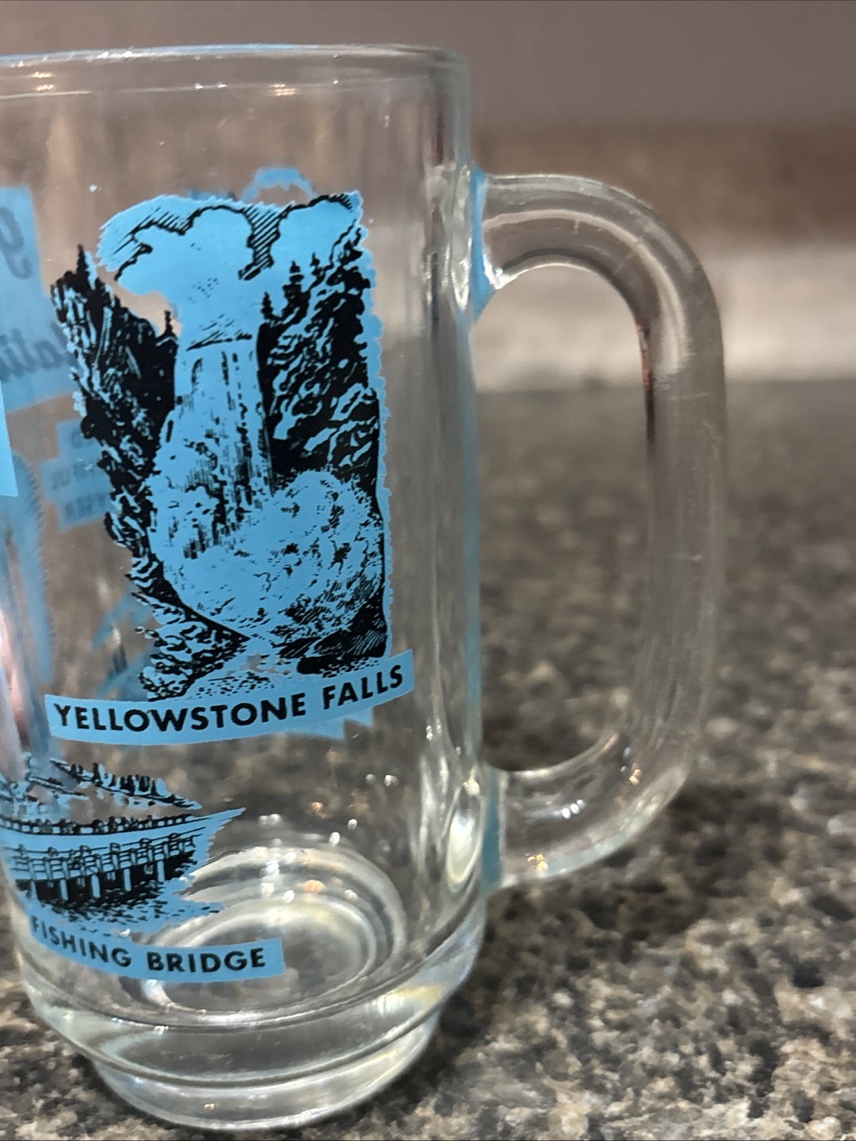 Vintage Blue and Black Yellowstone National Park Old Faithful Glass Mug souvenir
