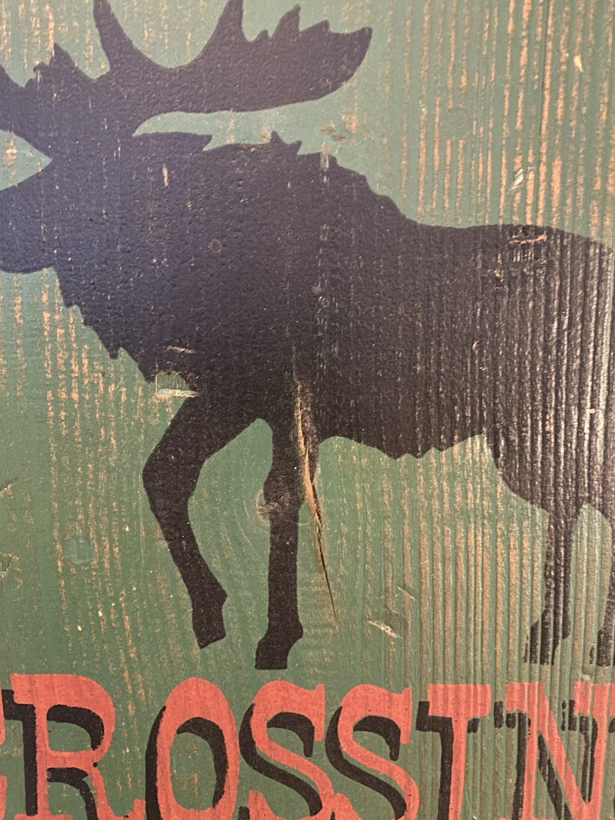 VINTAGE MOOSE CROSSING YELLOWSTONE NATIONAL PARK WOODEN PLAQUE SIGN Fred Harvey