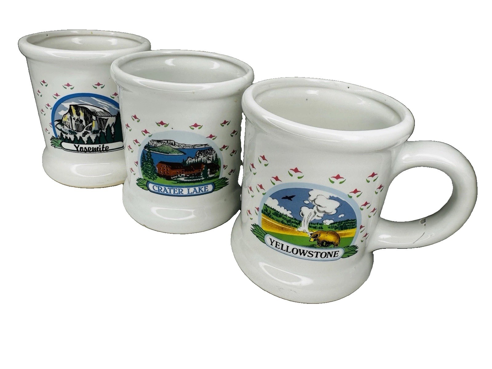 Vintage Set of 3 National Park Souvenir Coffee Mugs Yellowstone Yosemite Ceramic