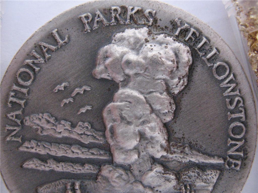 1-OZ. LONGINES STERLING SILVER YELLOWSTONE NAT’L PARK 3D HIGH RELIEF COIN+GOLD